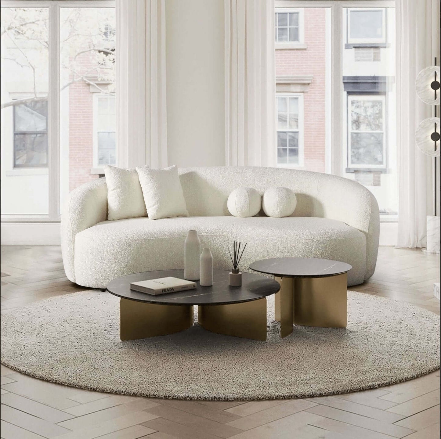 Drake Japandi Curvy Modern Minimalist Boucle Sofa Couch 89" - Revel Sofa 