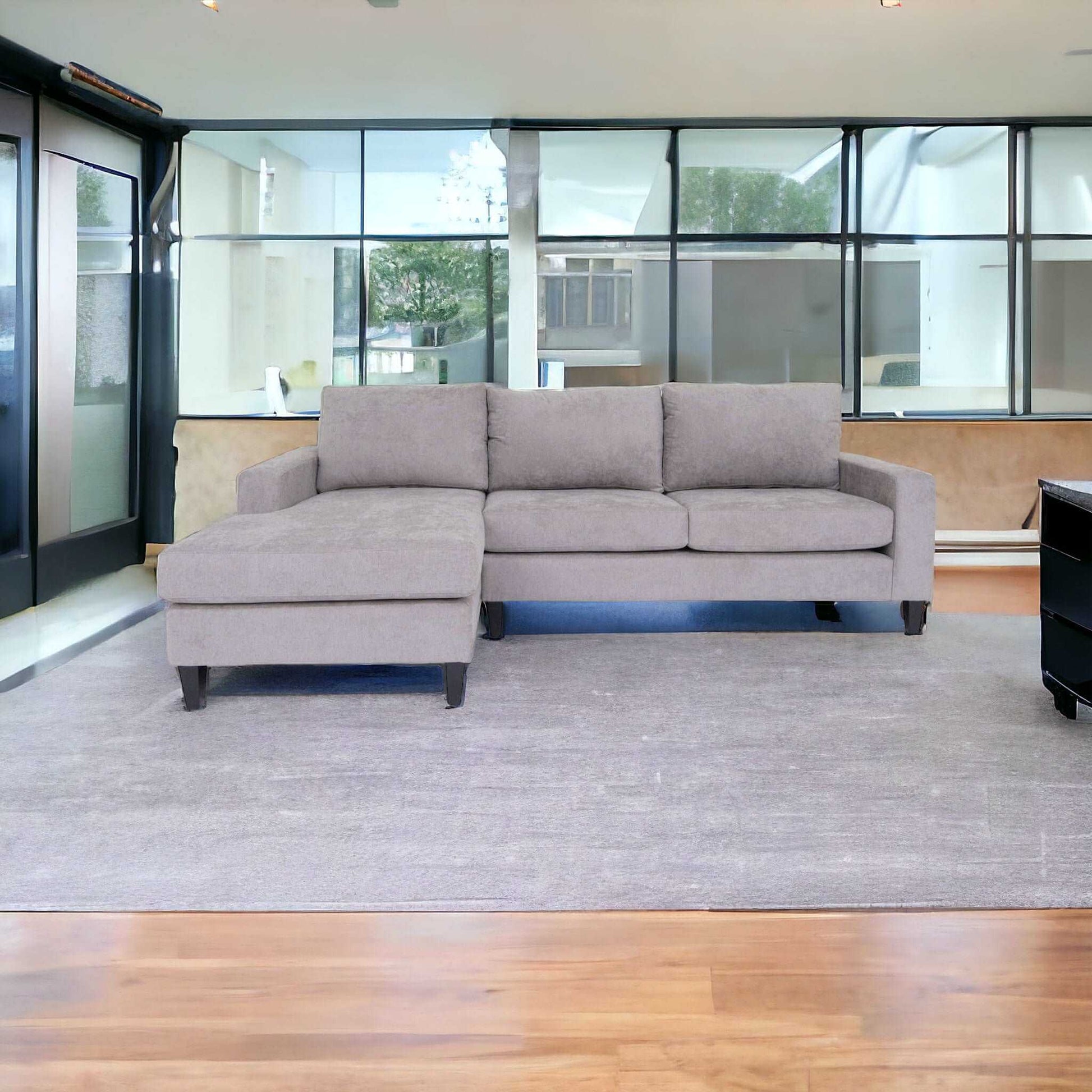 Modern Gray Polyester L-Shaped Left Facing Chaise Sectional Sofa 115" - Revel Sofa 