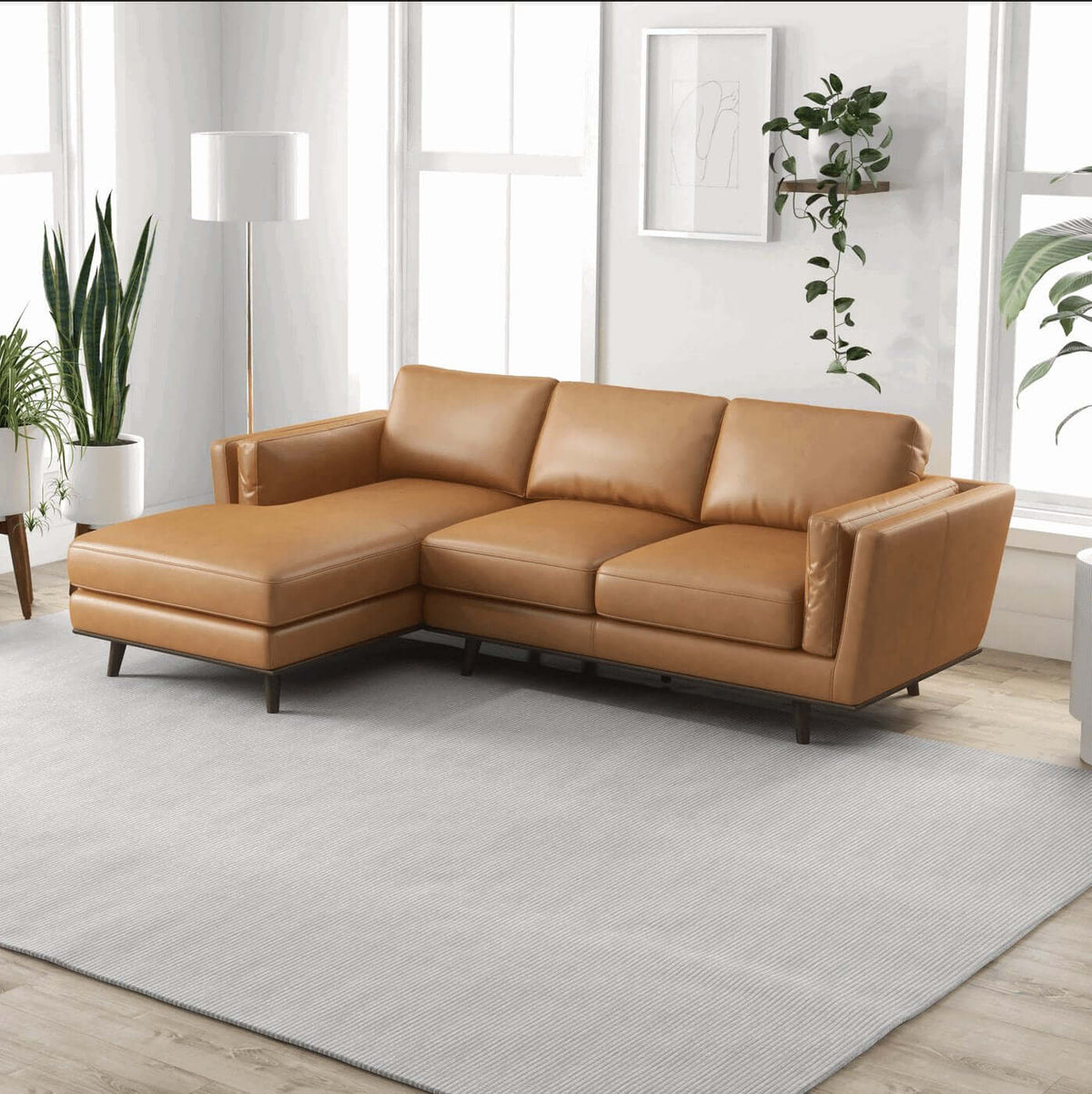 Chase MCM Leather Chaise Sectional Sofa 92" - Revel Sofa 