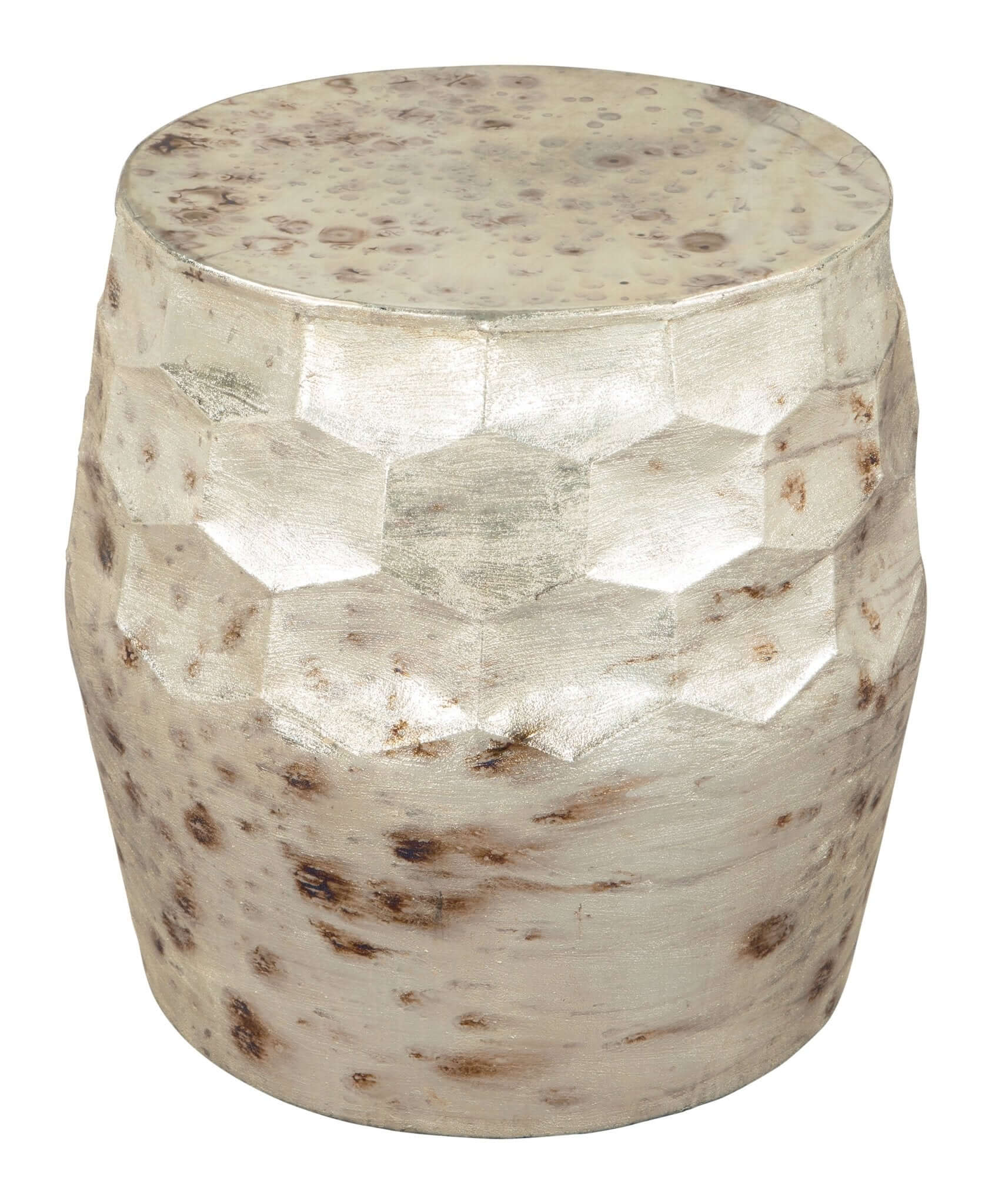 Pam Cylindrical Iron End Side Accent Table, Antique Beige - Revel Sofa 