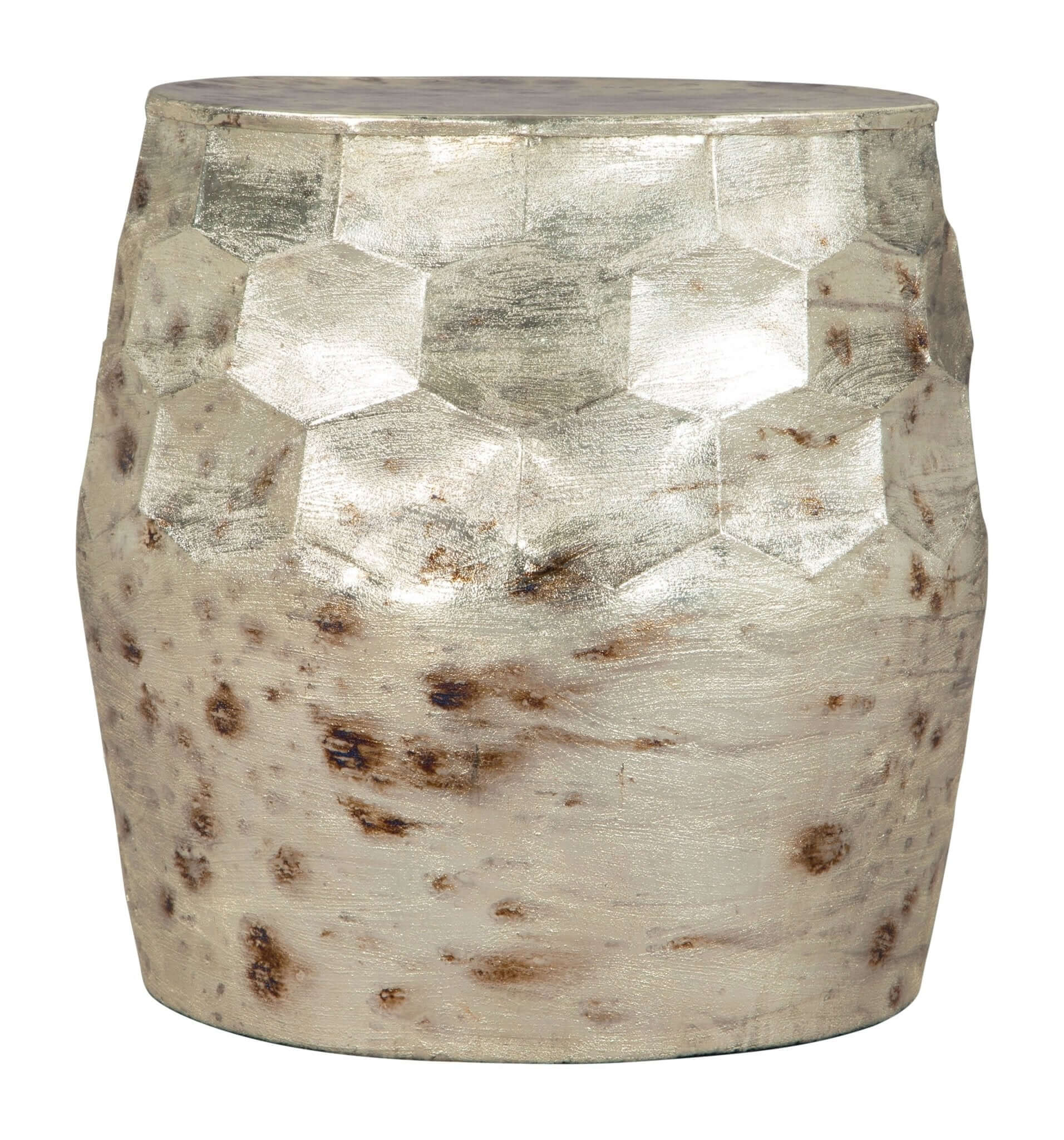 Pam Cylindrical Iron End Side Accent Table, Antique Beige - Revel Sofa 