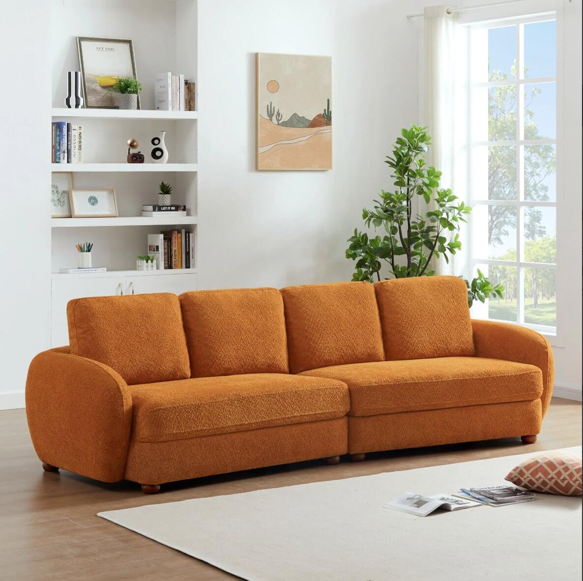 Paton MCM Style Boucle Fabric 4 Seater Sofa 114” - Revel Sofa 