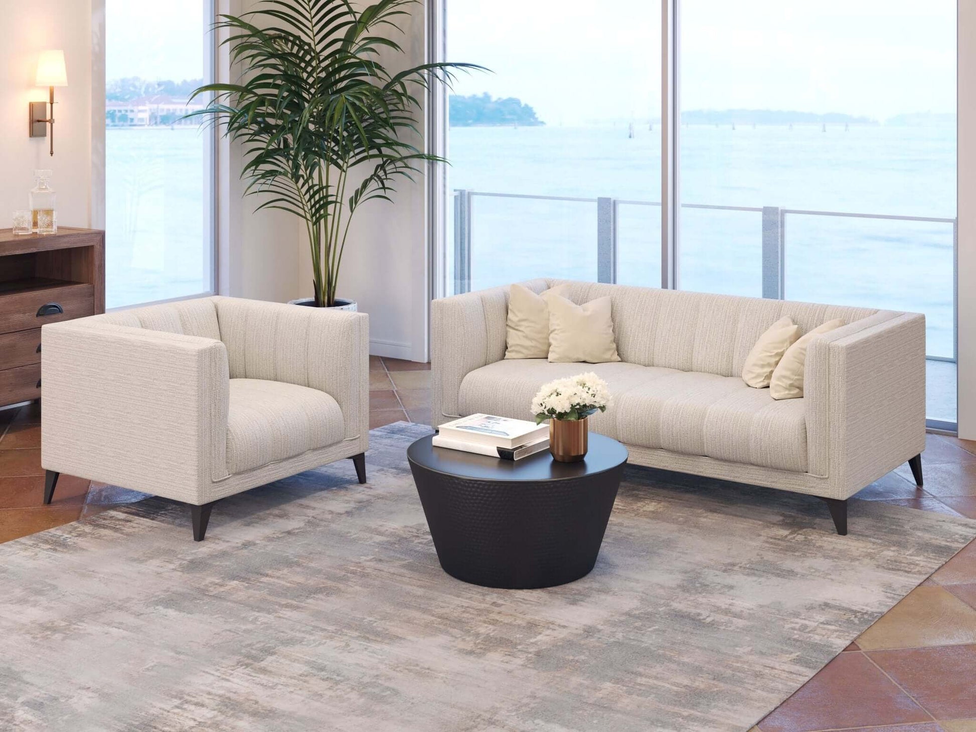 Punta Cana MCM Style Channel Tufted Polyester Fabric Sofa 79” - Revel Sofa 