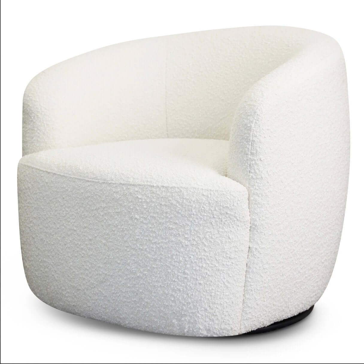 River White Boucle Upholstered Swivel Barrel Lounge Chair - Revel Sofa 