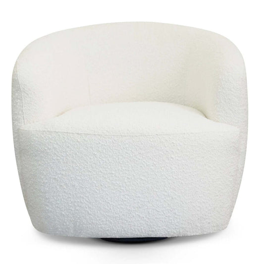 River White Boucle Upholstered Swivel Barrel Lounge Chair - Revel Sofa