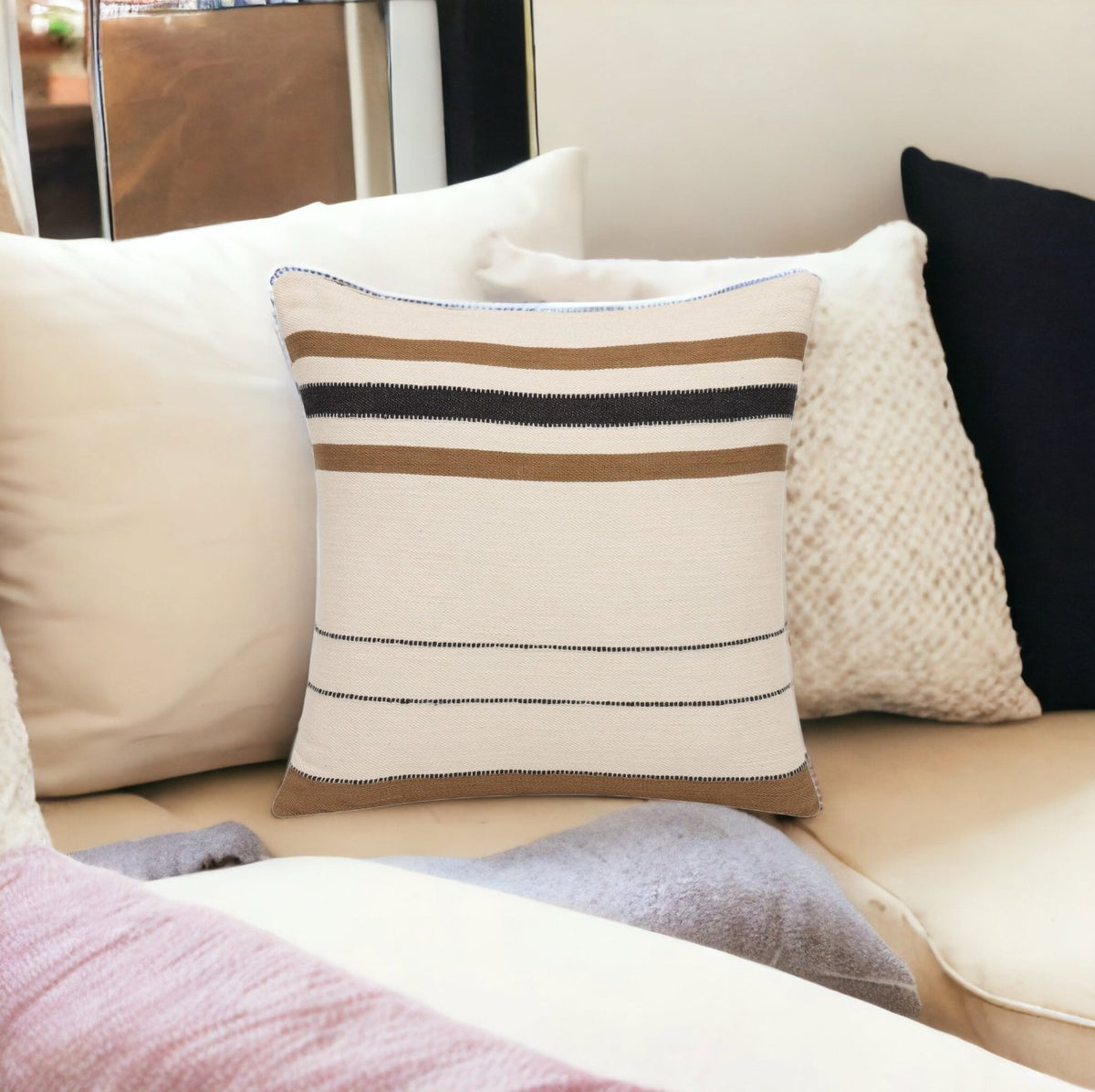 Striped Cotton Zippered Throw Pillow (20" X 20") - Revel Sofa 