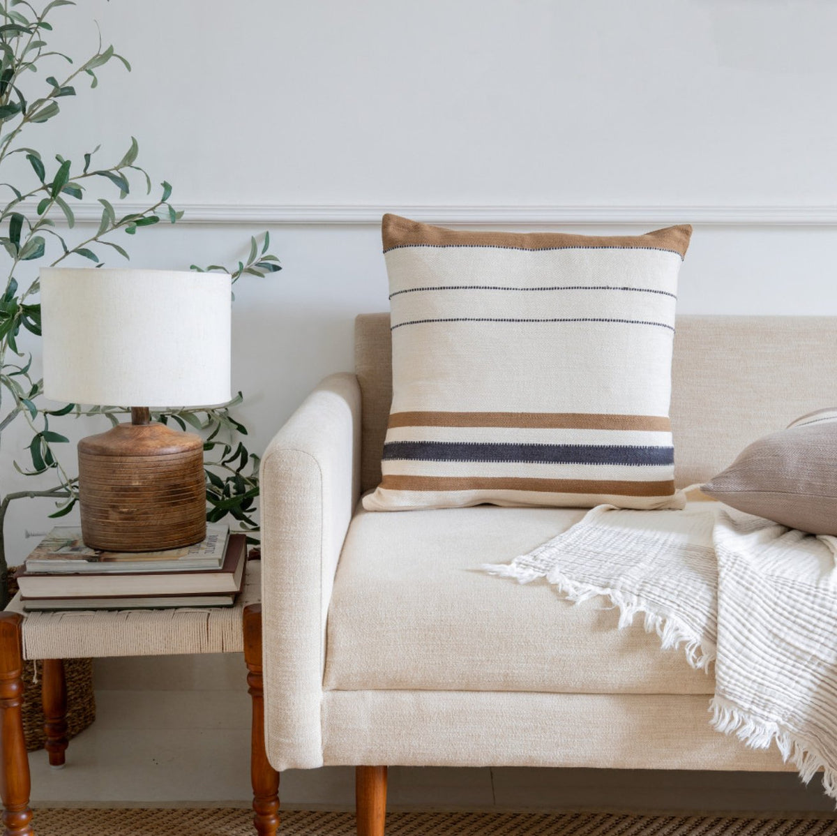 Striped Cotton Zippered Throw Pillow (20" X 20") - Revel Sofa 
