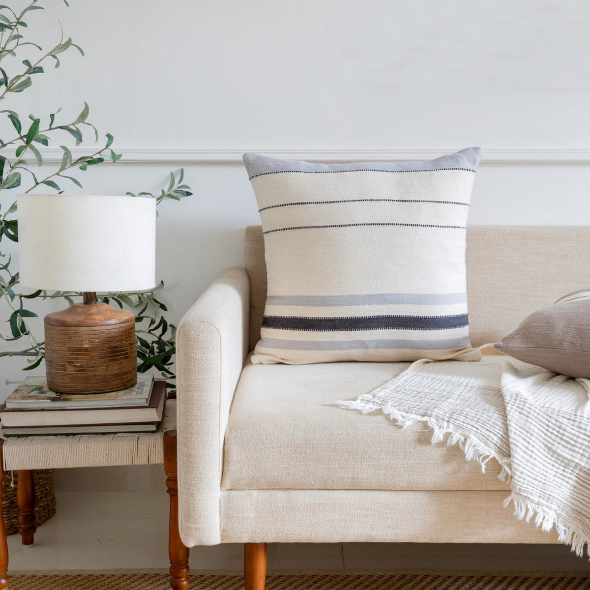 Striped Cotton Zippered Throw Pillow (20" X 20") - Revel Sofa 