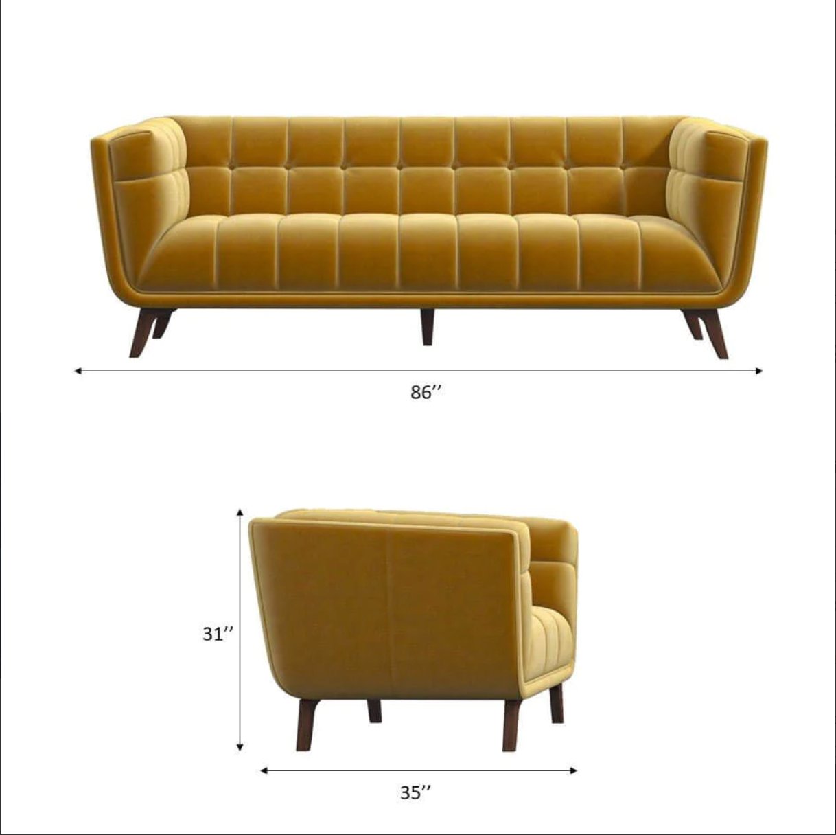 Addison MCM Styled Tufted Sofa Couch 86” - Revel Sofa 