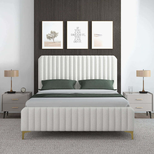 Valery Boucle Channel Tufted Platform Bed Frame - Revel Sofa
