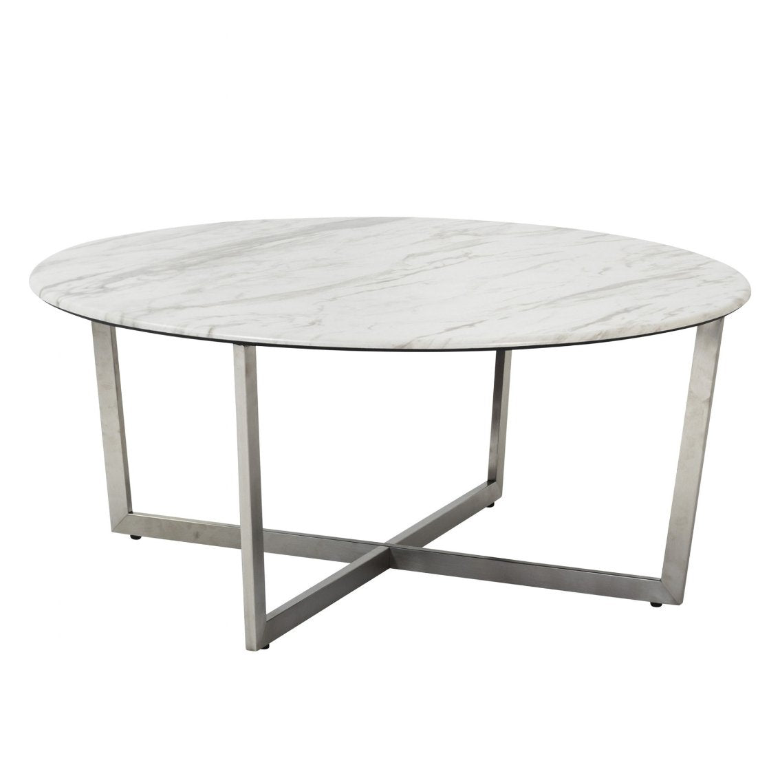 White Marble On Stainless Steel Round Coffee Center Table - Revel Sofa 