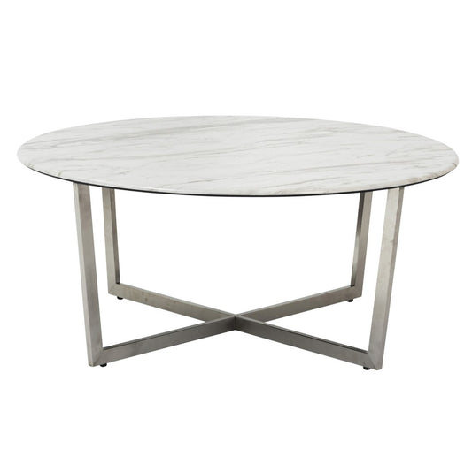 White Marble On Stainless Steel Round Coffee Center Table - Revel Sofa